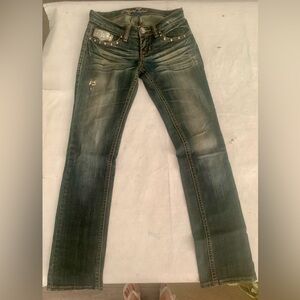 Faded Distressed Straight Leg Jeans in Dark Wash